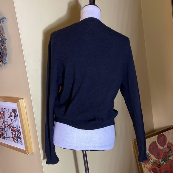 Vintage 90s LORD & TAYLOR 2-Ply Cardigan Cashmere Ink Black ButtonFront Timeless - Picture 8 of 16